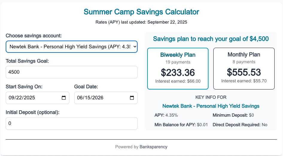 Embedded Camp Savings Calculator